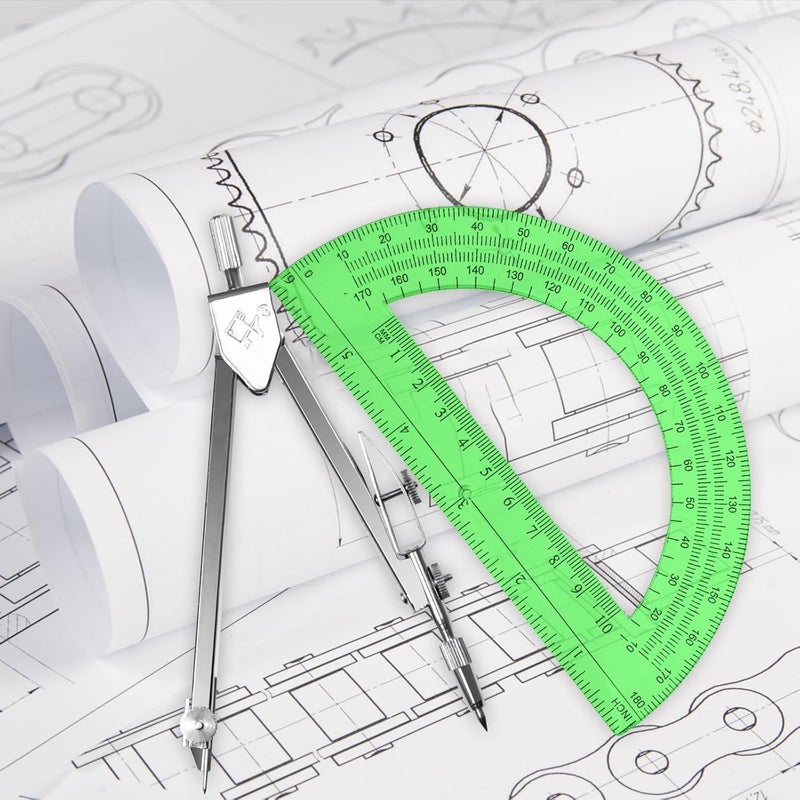 Tdfronien Students Geometry Math Set, Drawing Compass and 6 Inch Transparent Swing arm Protractor 180 Degree Math Protractor (Green) - Image 4